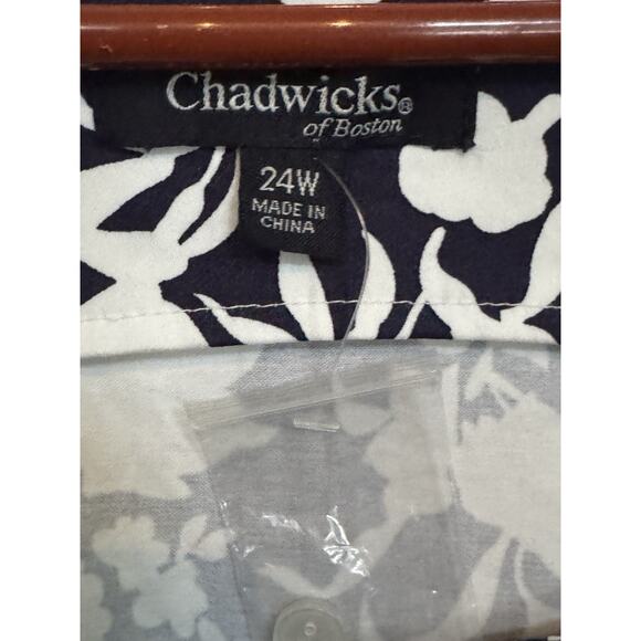 Chadwick’s of Boston 24W Plus Hawaiian Floral Dress Navy White Tourist Vacation - Picture 7 of 8